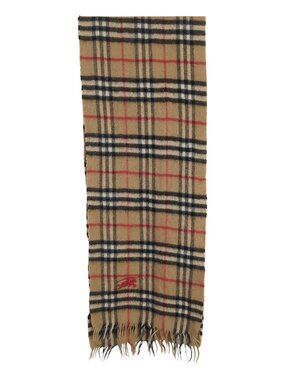 Vintage Burberry Nova Check Cashmere Blend Scarf with Red Embroidery